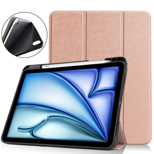 For iPad Air 11 2024 Custer TPU Pure Color 3-Fold Holder Smart Leather Tablet Case(Rose Gold) - iPad Air 11 2024 Cases by buy2fix | Online Shopping UK | buy2fix