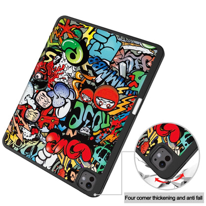 For iPad Pro 13 2024 Custer Painted 3-Fold Holder Smart Leather Tablet Case with Pen Tray(Graffiti) - iPad Pro 13 2024 Cases by buy2fix | Online Shopping UK | buy2fix