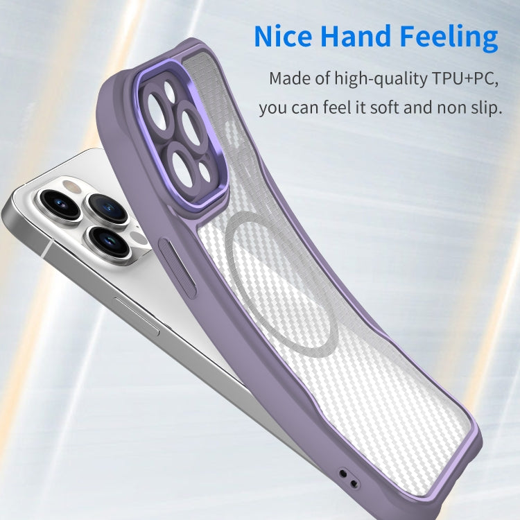 For iPhone 15 Carbon Fiber Texture MagSafe Translucent Phone Case(Purple) - iPhone 15 Cases by buy2fix | Online Shopping UK | buy2fix