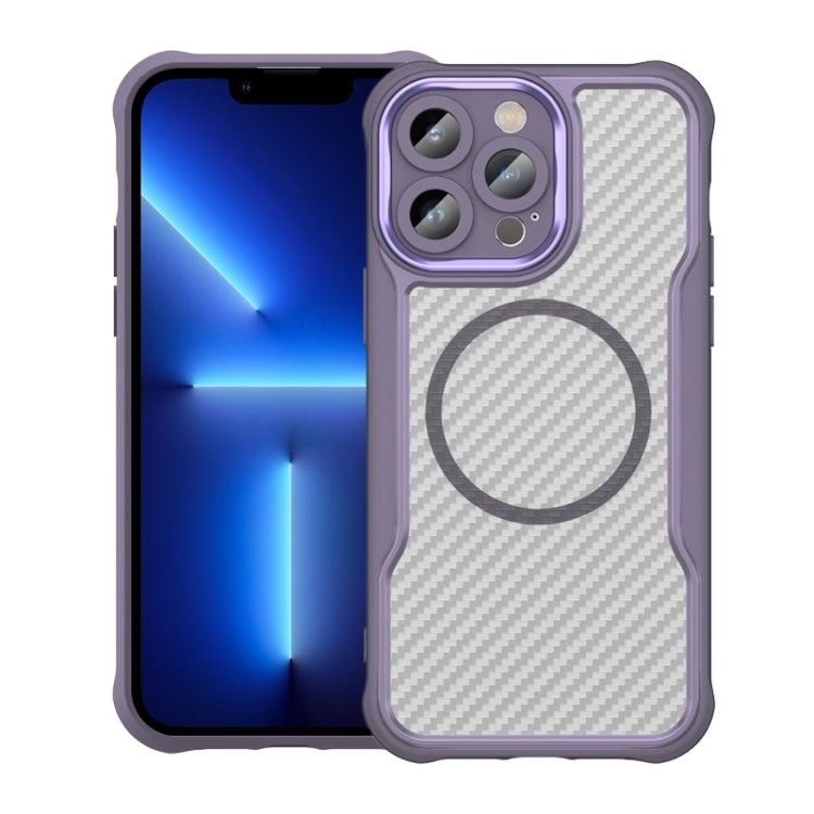 For iPhone 13 Pro Carbon Fiber Texture MagSafe Translucent Phone Case(Purple) - iPhone 13 Pro Cases by buy2fix | Online Shopping UK | buy2fix