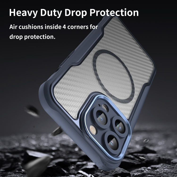 For iPhone 11 Pro Max Carbon Fiber Texture MagSafe Translucent Phone Case(Blue) - iPhone 11 Pro Max Cases by buy2fix | Online Shopping UK | buy2fix