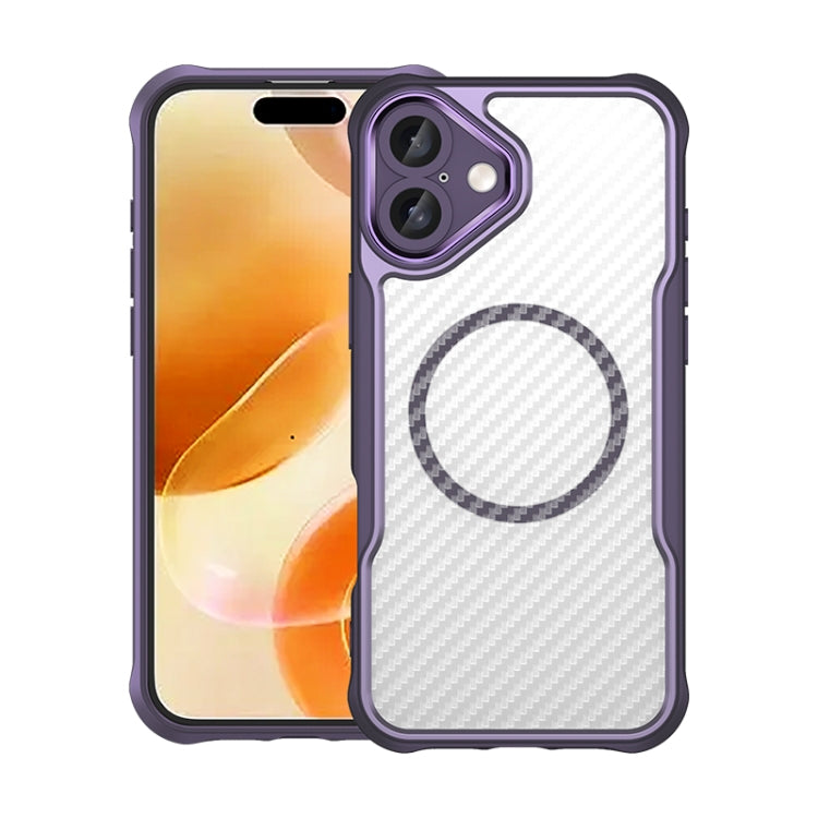 For iPhone 16 Plus Carbon Fiber Texture MagSafe Translucent Phone Case(Purple) - iPhone 16 Plus Cases by buy2fix | Online Shopping UK | buy2fix