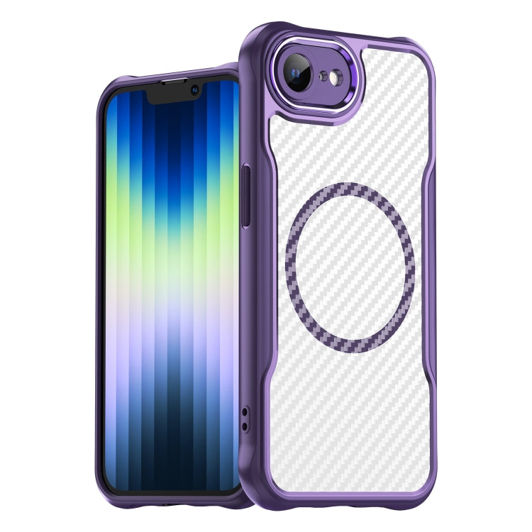 For iPhone 16e Carbon Fiber Texture MagSafe Translucent Phone Case(Purple) - iPhone 16e Cases by buy2fix | Online Shopping UK | buy2fix