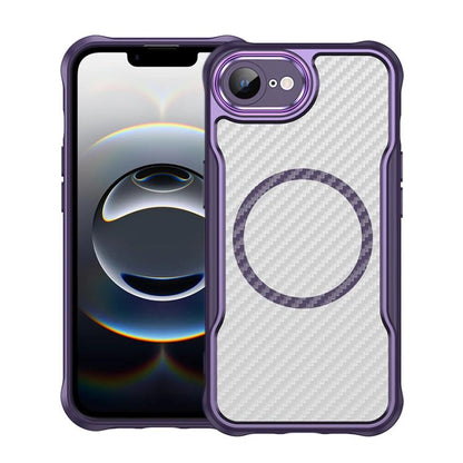 For iPhone 16e Carbon Fiber Texture MagSafe Translucent Phone Case(Purple) - iPhone 16e Cases by buy2fix | Online Shopping UK | buy2fix