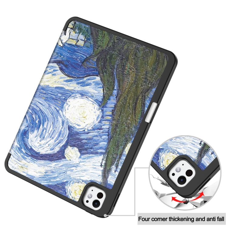 For iPad Pro 11 2024 Custer Painted 3-Fold Holder Smart Leather Tablet Case with Pen Tray(Starry Sky) - iPad Pro 11 2024 Cases by buy2fix | Online Shopping UK | buy2fix