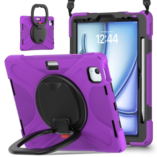 For iPad Air 11 2024 Silicone Hybrid PC Tablet Case with Holder & Shoulder Strap(Purple) - iPad Air 11 2024 Cases by buy2fix | Online Shopping UK | buy2fix