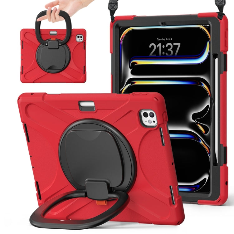 For iPad Pro 11 2024 Silicone Hybrid PC Tablet Case with Holder & Shoulder Strap(Red) - iPad Pro 11 2024 Cases by buy2fix | Online Shopping UK | buy2fix