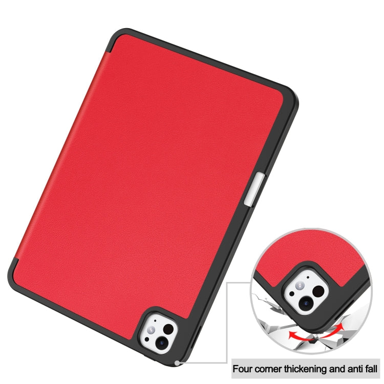 For iPad Pro 11 2024 Custer TPU Pure Color 3-Fold Holder Smart Leather Tablet Case with Pen Tray(Red) - iPad Pro 11 2024 Cases by buy2fix | Online Shopping UK | buy2fix