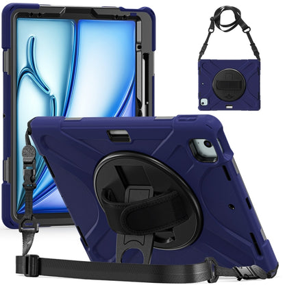 For iPad Air 13 2024 Rotatable Holder Silicone Hybrid PC Tablet Case with Shoulder Strap(Navy Blue) - iPad Air 13 2024 Cases by buy2fix | Online Shopping UK | buy2fix