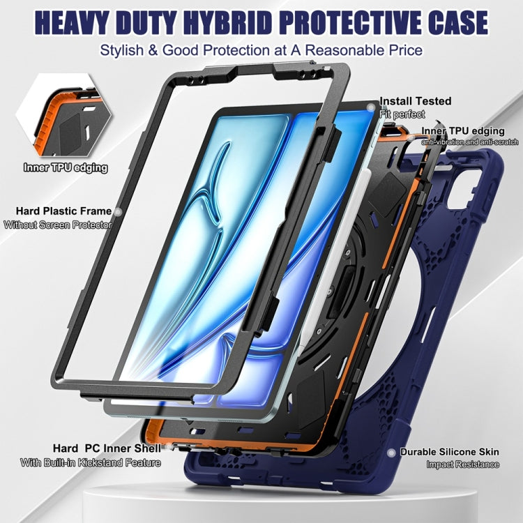 For iPad Air 13 2024 Rotatable Holder Silicone Hybrid PC Tablet Case with Shoulder Strap(Navy Blue) - iPad Air 13 2024 Cases by buy2fix | Online Shopping UK | buy2fix