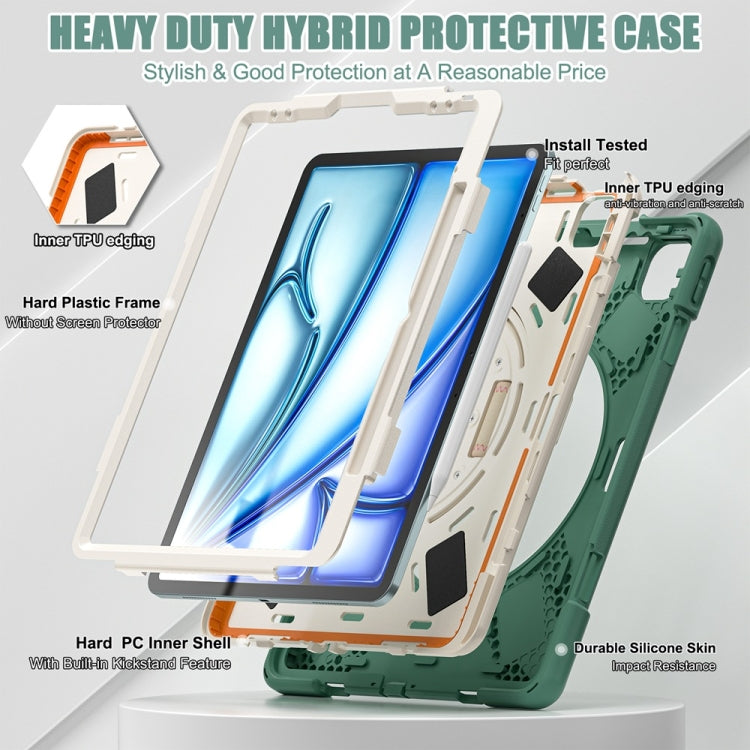 For iPad Air 13 2024 Rotatable Holder Silicone Hybrid PC Tablet Case with Shoulder Strap(Emreald Green) - iPad Air 13 2024 Cases by buy2fix | Online Shopping UK | buy2fix