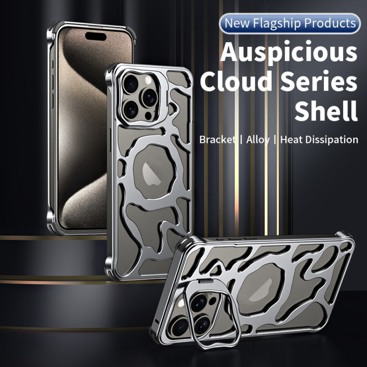 For iPhone 15 Auspicious Cloud Series MagSafe Metal Phone Case with Bracket(Grey) - iPhone 15 Cases by buy2fix | Online Shopping UK | buy2fix