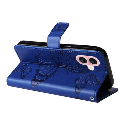 For iPhone 16 3D Butterfly Embossed Pattern Flip Leather Phone Case(Blue) - iPhone 16 Cases by buy2fix | Online Shopping UK | buy2fix