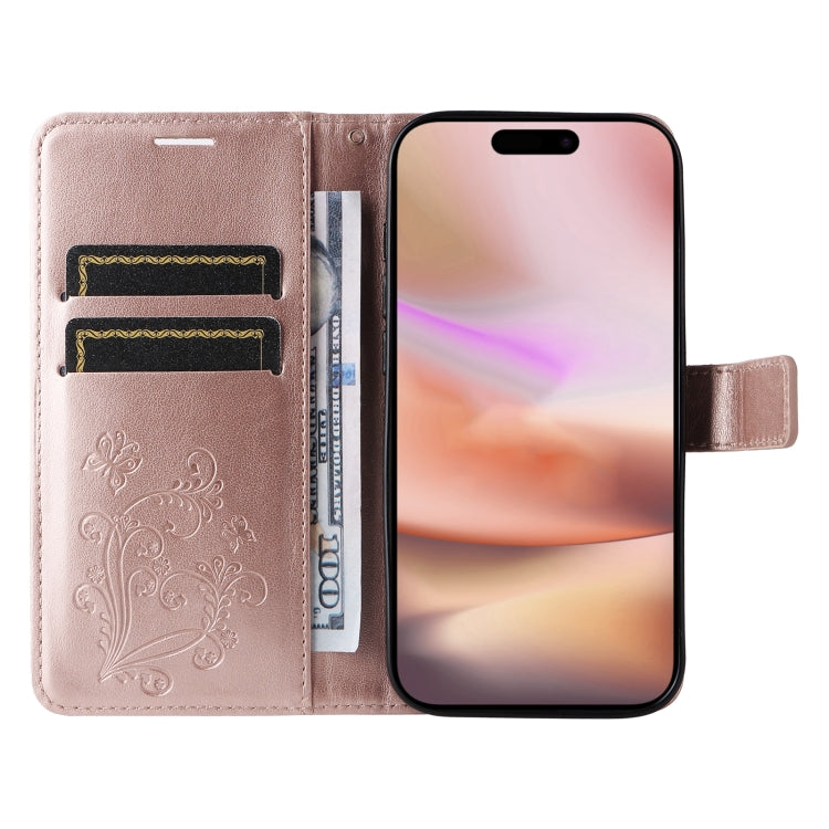 For iPhone 16 Plus 3D Butterfly Embossed Pattern Flip Leather Phone Case(Rose Gold) - iPhone 16 Plus Cases by buy2fix | Online Shopping UK | buy2fix