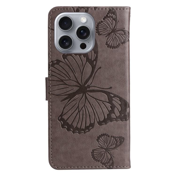 For iPhone 16 Pro Max 3D Butterfly Embossed Pattern Flip Leather Phone Case(Grey) - iPhone 16 Pro Cases by buy2fix | Online Shopping UK | buy2fix