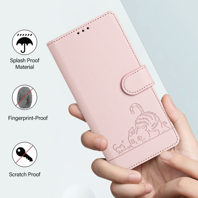 For Google Pixel 9 / 9 Pro Cat Rat Embossed Pattern RFID Leather Phone Case with Lanyard(Pink) - Google Cases by buy2fix | Online Shopping UK | buy2fix