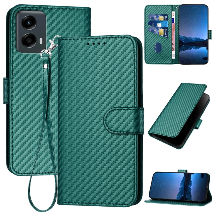 For Motorola Moto G 5G 2024 YX0070 Carbon Fiber Buckle Leather Phone Case with Lanyard(Dark Green) - Motorola Cases by buy2fix | Online Shopping UK | buy2fix