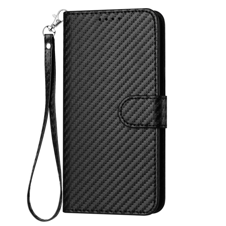 For Motorola Moto G Play 4G 2024 YX0070 Carbon Fiber Buckle Leather Phone Case with Lanyard(Black) - Motorola Cases by buy2fix | Online Shopping UK | buy2fix