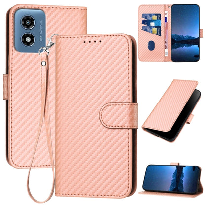 For Motorola Moto G Play 4G 2024 YX0070 Carbon Fiber Buckle Leather Phone Case with Lanyard(Pink) - Motorola Cases by buy2fix | Online Shopping UK | buy2fix