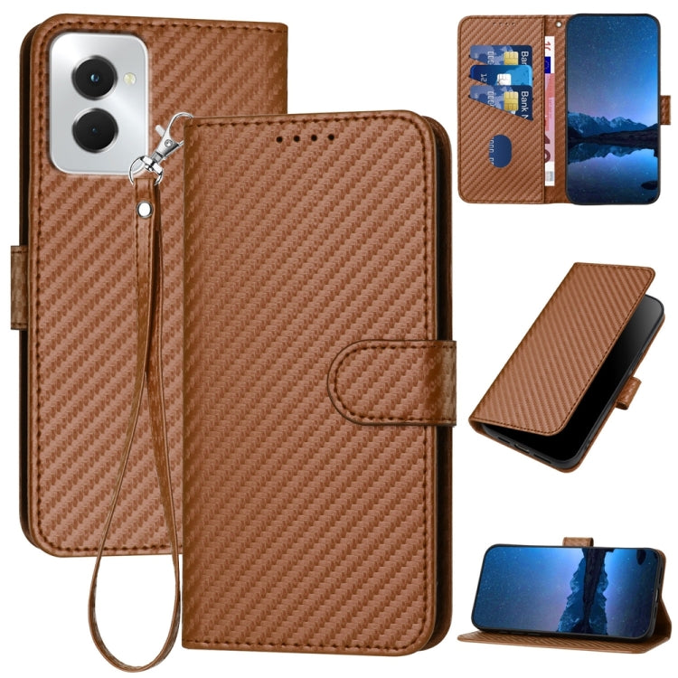 For Motorola Moto G Power 5G 2024 YX0070 Carbon Fiber Buckle Leather Phone Case with Lanyard(Coffee) - Motorola Cases by buy2fix | Online Shopping UK | buy2fix