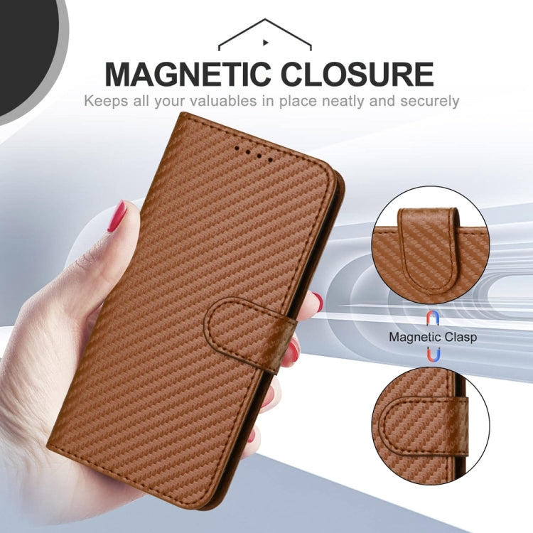 For Motorola Moto G Power 5G 2024 YX0070 Carbon Fiber Buckle Leather Phone Case with Lanyard(Coffee) - Motorola Cases by buy2fix | Online Shopping UK | buy2fix