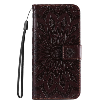 For iPhone 16 Embossed Sunflower Pattern Flip Leather Phone Case(Brown) - iPhone 16 Cases by buy2fix | Online Shopping UK | buy2fix