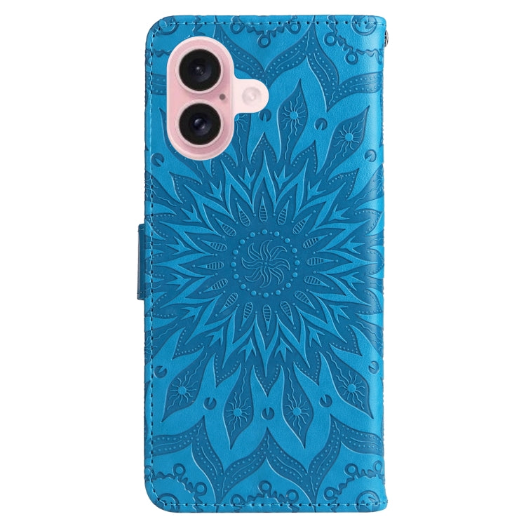 For iPhone 16 Embossed Sunflower Pattern Flip Leather Phone Case(Blue) - iPhone 16 Cases by buy2fix | Online Shopping UK | buy2fix