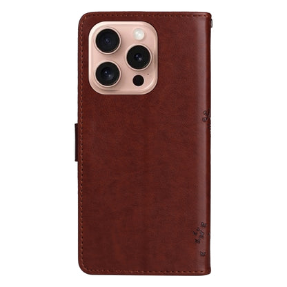 For iPhone 16 Pro Tree & Cat Embossed Pattern Flip Leather Phone Case(Coffee) - iPhone 16 Pro Cases by buy2fix | Online Shopping UK | buy2fix