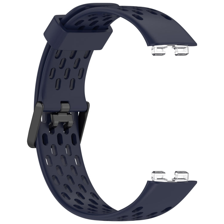 For Huawei Band 9 / 9 NFC / 8 / 8 NFC Hole Style Dual Black Buckle Silicone Watch Band(Midnight Blue) - Watch Bands by buy2fix | Online Shopping UK | buy2fix