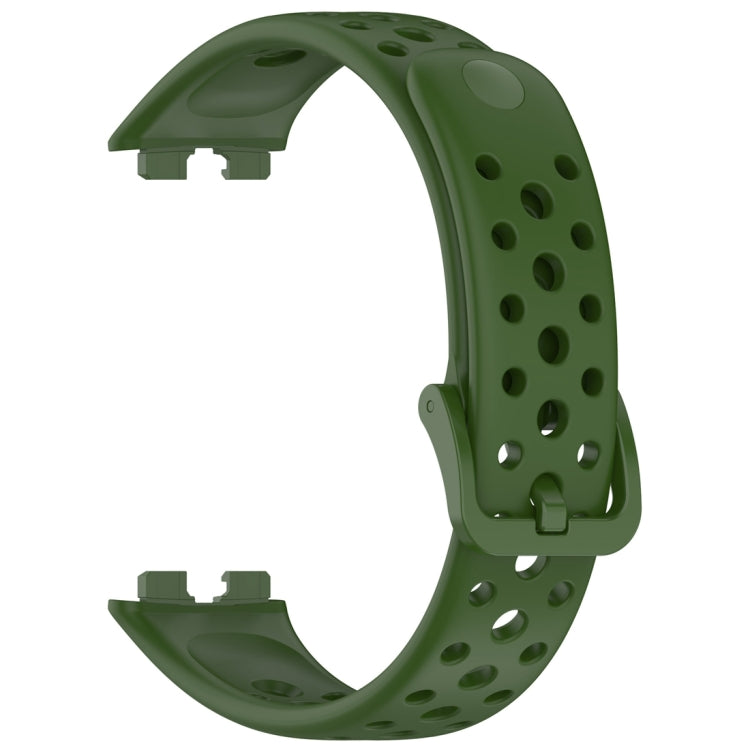 For Huawei Band 9 / 9 NFC / 8 / 8 NFC Round Hole Nail Button Silicone Watch Band(Dark Green) - Watch Bands by buy2fix | Online Shopping UK | buy2fix