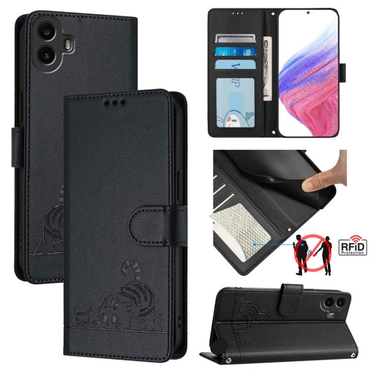 For Nothing CMF Phone 1 Cat Rat Embossed Pattern RFID Leather Phone Case with Lanyard(Black) - More Brand by buy2fix | Online Shopping UK | buy2fix