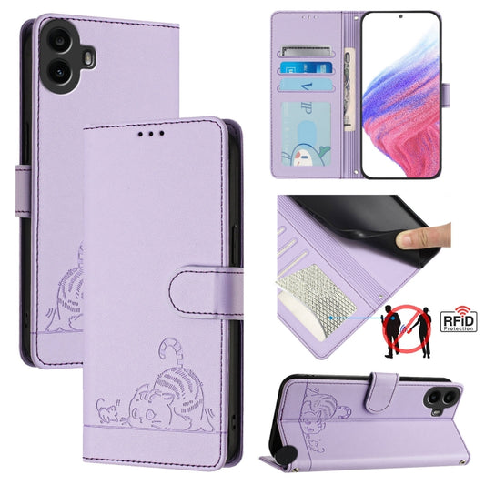 For Nothing CMF Phone 1 Cat Rat Embossed Pattern RFID Leather Phone Case with Lanyard(Purple) - More Brand by buy2fix | Online Shopping UK | buy2fix