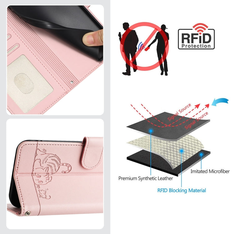 For iPhone SE 2024 Cat Rat Embossed Pattern RFID Leather Phone Case with Lanyard(Pink) - More iPhone Cases by buy2fix | Online Shopping UK | buy2fix