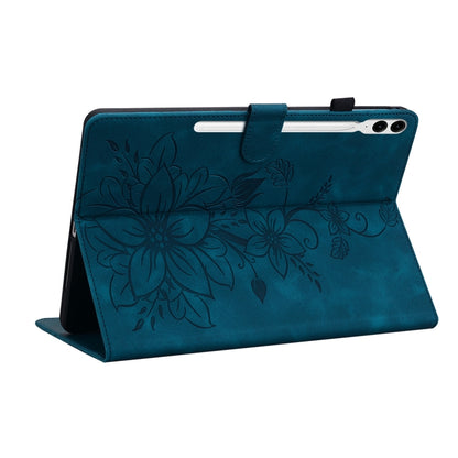 For Samsung Galaxy Tab S9+ / S9 FE+ Lily Embossed Leather Tablet Case(Dark Blue) - Galaxy Tab S9+ Cases by buy2fix | Online Shopping UK | buy2fix