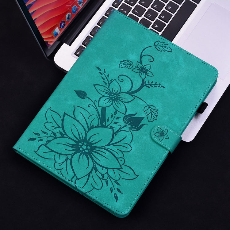 For Samsung Galaxy Tab S9 / S9 FE Lily Embossed Leather Tablet Case(Green) - Galaxy Tab S9 Cases by buy2fix | Online Shopping UK | buy2fix