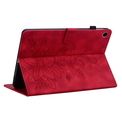 For Samsung Galaxy Tab A9+ Lily Embossed Leather Tablet Case(Red) - Galaxy Tab A9+ by buy2fix | Online Shopping UK | buy2fix