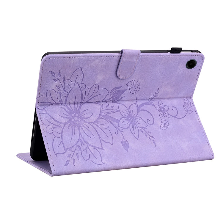 For Samsung Galaxy Tab A9 Lily Embossed Leather Tablet Case(Purple) - Galaxy Tab A9 by buy2fix | Online Shopping UK | buy2fix