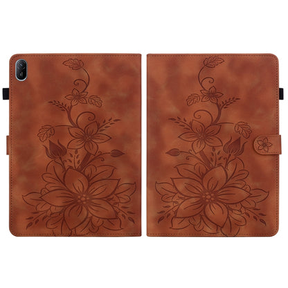 For Huawei MatePad SE 11 2024 Lily Embossed Leather Tablet Case(Brown) - Huawei by buy2fix | Online Shopping UK | buy2fix