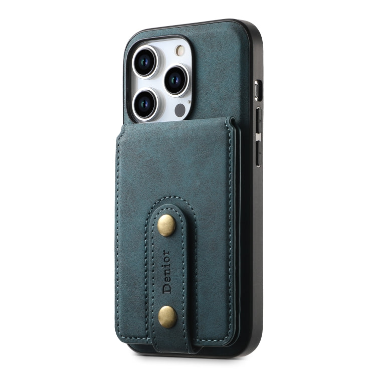 For iPhone 15 Plus Denior D14 NK Retro Pattern MagSafe Magnetic Card Holder Leather Phone Case(Blue) - iPhone 15 Plus Cases by Denior | Online Shopping UK | buy2fix