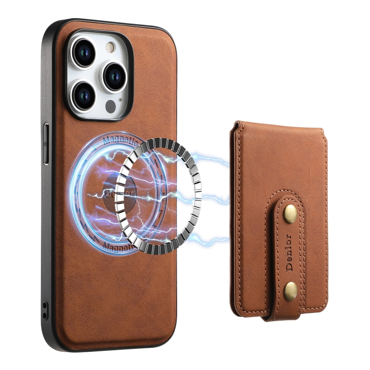 For iPhone 12 Pro Max Denior D14 NK Retro Pattern MagSafe Magnetic Card Holder Leather Phone Case(Brown) - iPhone 12 Pro Max Cases by Denior | Online Shopping UK | buy2fix