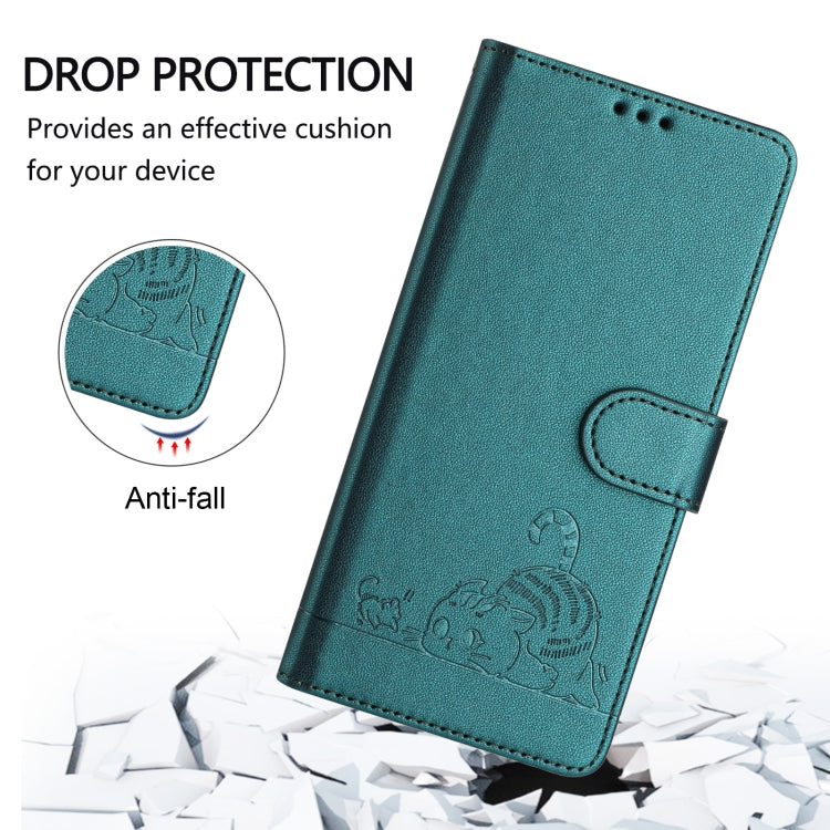 For Motorola Moto G Stylus 5G 2024 Cat Rat Embossed Pattern RFID Leather Phone Case with Lanyard(Peacock Green) - Motorola Cases by buy2fix | Online Shopping UK | buy2fix