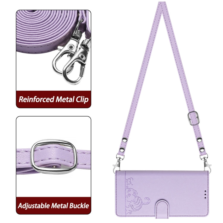 For OnePlus Nord CE4 5G Cat Rat Embossed Pattern RFID Leather Phone Case with Lanyard(Purple) - OnePlus Cases by buy2fix | Online Shopping UK | buy2fix