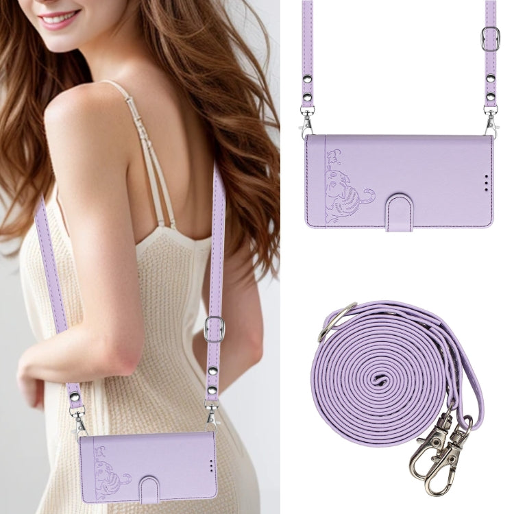 For OnePlus Nord CE4 5G Cat Rat Embossed Pattern RFID Leather Phone Case with Lanyard(Purple) - OnePlus Cases by buy2fix | Online Shopping UK | buy2fix