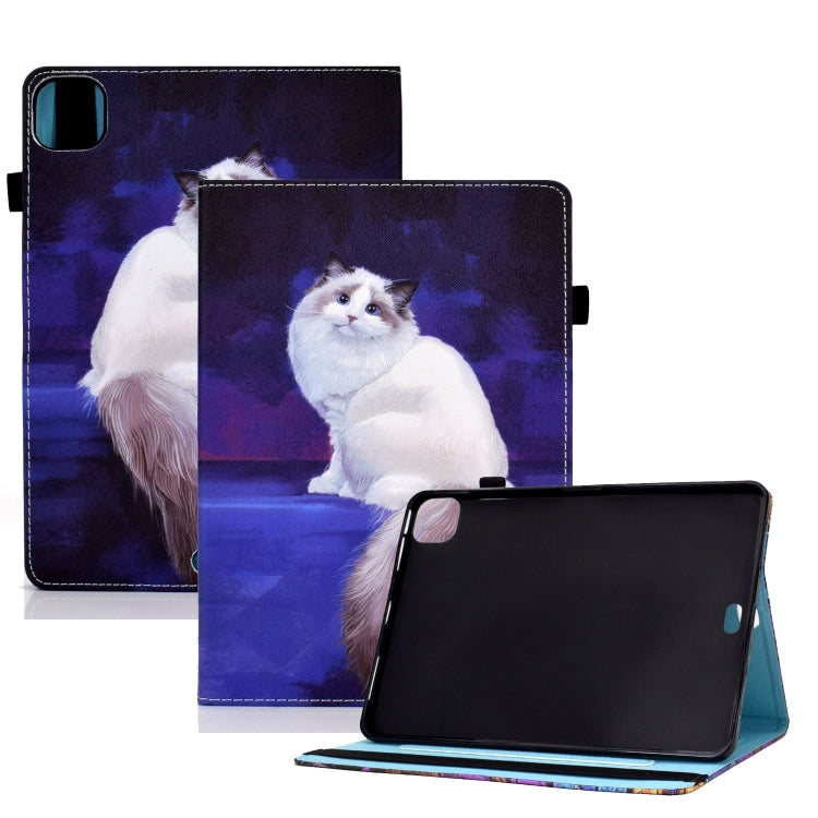 For iPad Pro 11 2024 Painted Elastic Band Smart Leather Tablet Case(White Cat) - iPad Pro 11 2024 Cases by buy2fix | Online Shopping UK | buy2fix