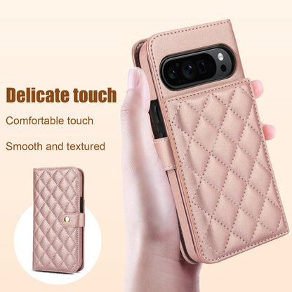 For Google Pixel 9 Crossbody Multifunction Rhombic Leather Phone Case(Rose Gold) - Google Cases by buy2fix | Online Shopping UK | buy2fix