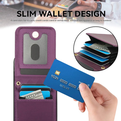 For iPhone 16 YM015 Crossbody Rhombic Card Bag RFID Phone Case(Dark Purple) - iPhone 16 Cases by buy2fix | Online Shopping UK | buy2fix