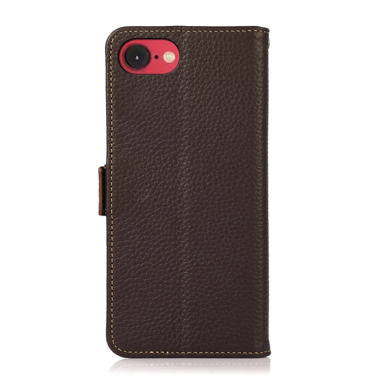 For iPhone SE 2024 KHAZNEH Side-Magnetic Litchi Genuine Leather RFID Case(Brown) - More iPhone Cases by buy2fix | Online Shopping UK | buy2fix