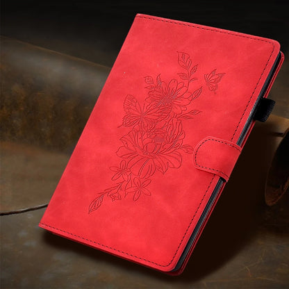 For iPad Pro 11 2024 Peony Butterfly Embossed Leather Smart Tablet Case(Red) - iPad Pro 11 2024 Cases by buy2fix | Online Shopping UK | buy2fix