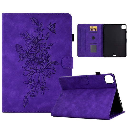 For iPad Pro 11 2024 Peony Butterfly Embossed Leather Smart Tablet Case(Purple) - iPad Pro 11 2024 Cases by buy2fix | Online Shopping UK | buy2fix