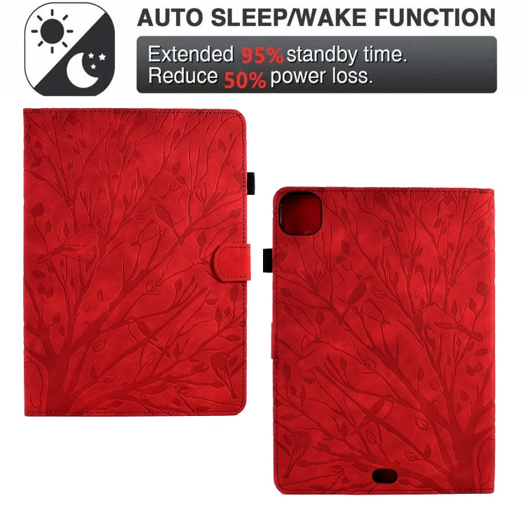 For iPad Pro 11 2024 Fortune Tree Embossed Leather Smart Tablet Case(Red) - iPad Pro 11 2024 Cases by buy2fix | Online Shopping UK | buy2fix